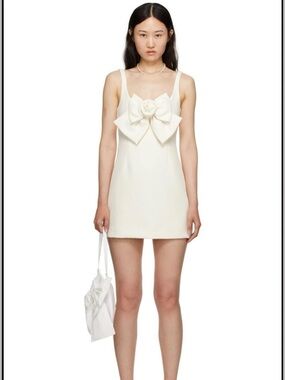Sandy Liang Arden Bow Mini Dress Bridal Off White NWT Size 0 Rosette